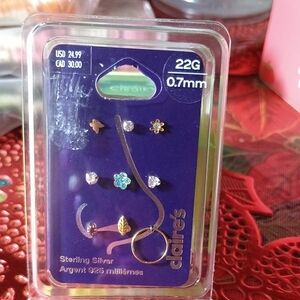 Claire's Sterling Silver Nose Ring and Stud Set with Blue and Clear Accents